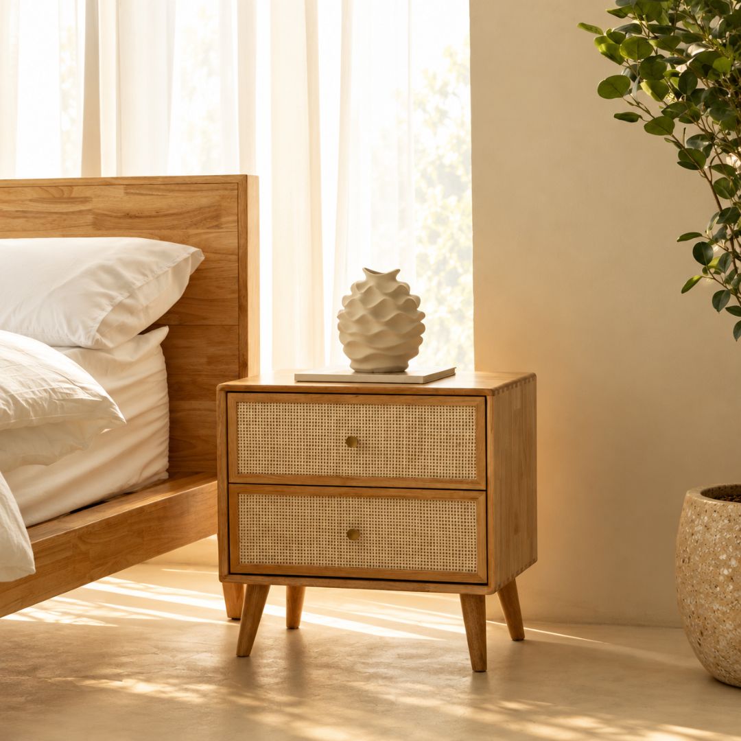 Vama Rattan Bedside Table