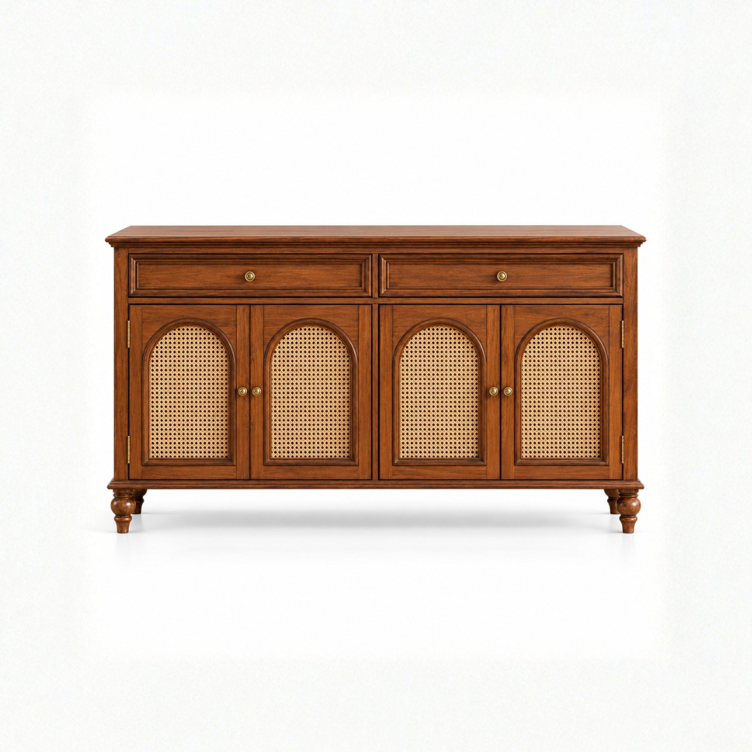MEHRAN Solid Wood Rattan Sideboard