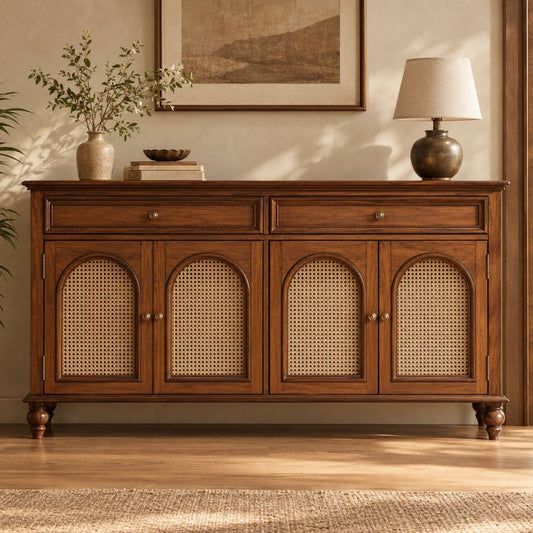 MEHRAN Solid Wood Rattan Sideboard