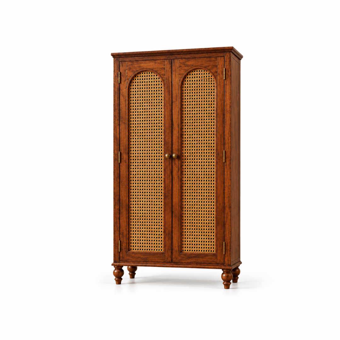 MEHRAN Solid Wood Rattan Wardrobe