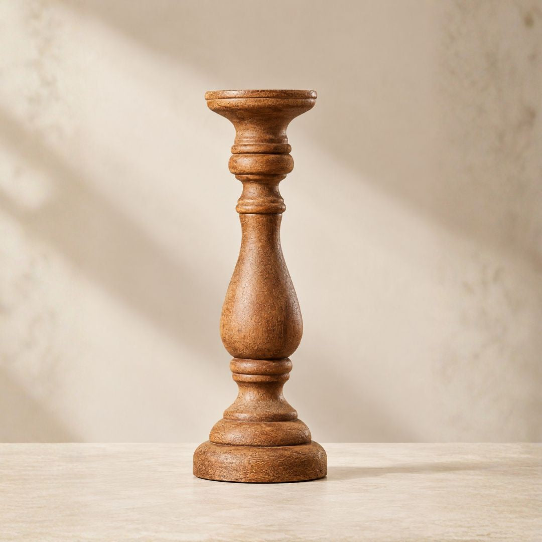 Rustic Solid Wood Candle Stand Set of 2