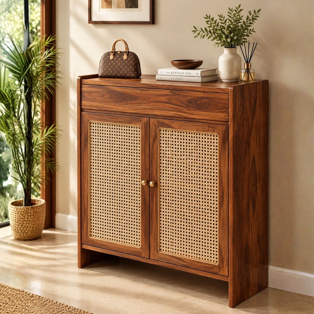 Hygieia Cane Shoe Cabinet | Solid Wood Rattan Shoe Rack